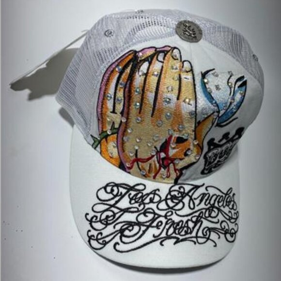 Boog Tattoo Hat LAF Vintage 2008 Specialty Cap Praying Hands Bling Truckers